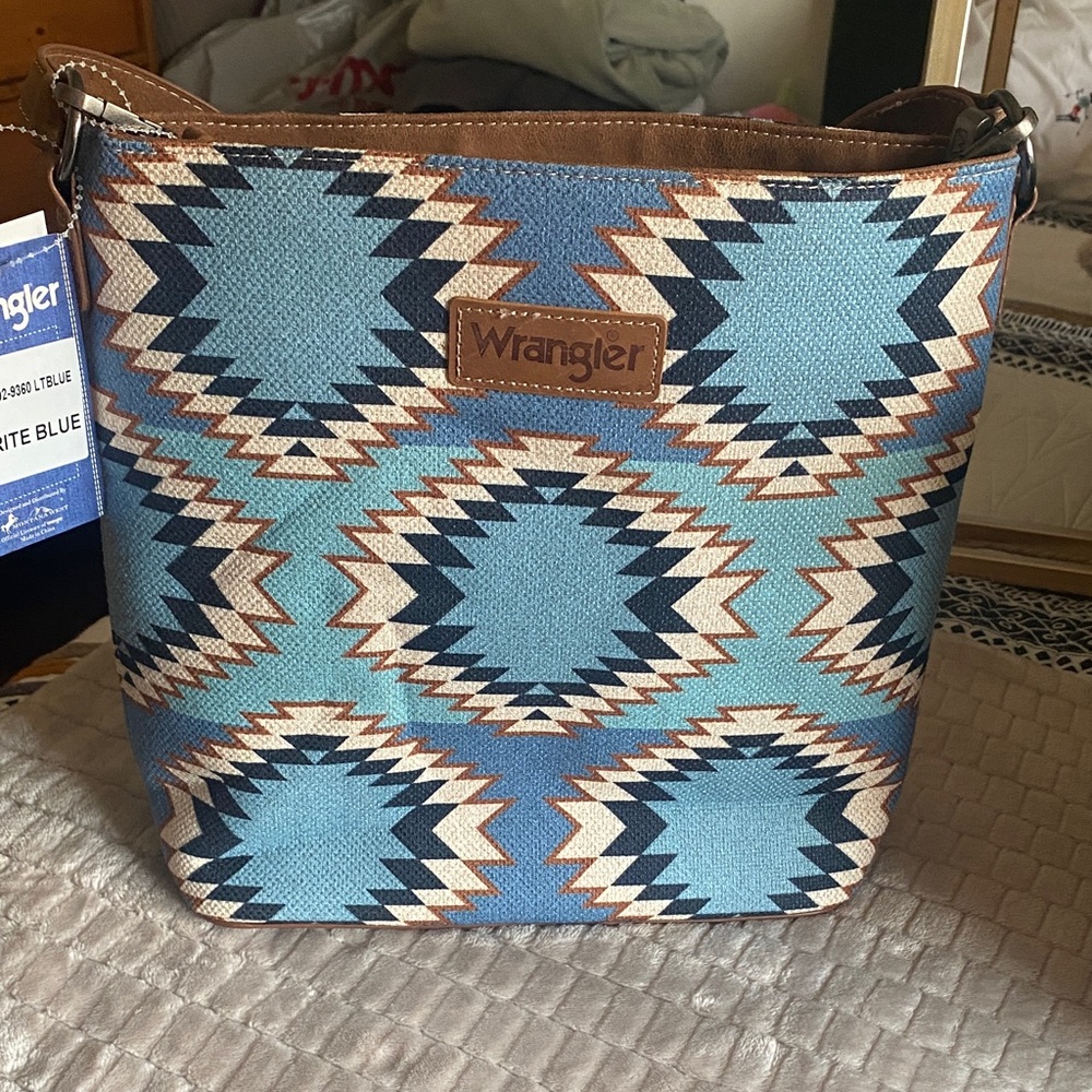 Wrangler Blue and Tan Geometric Tote